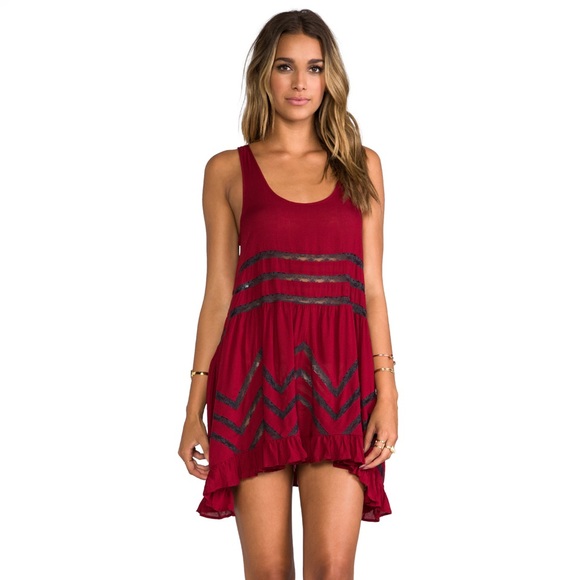 Free People Dresses & Skirts - FP Voile & Lace Trapeze Slip Dress Red Size M